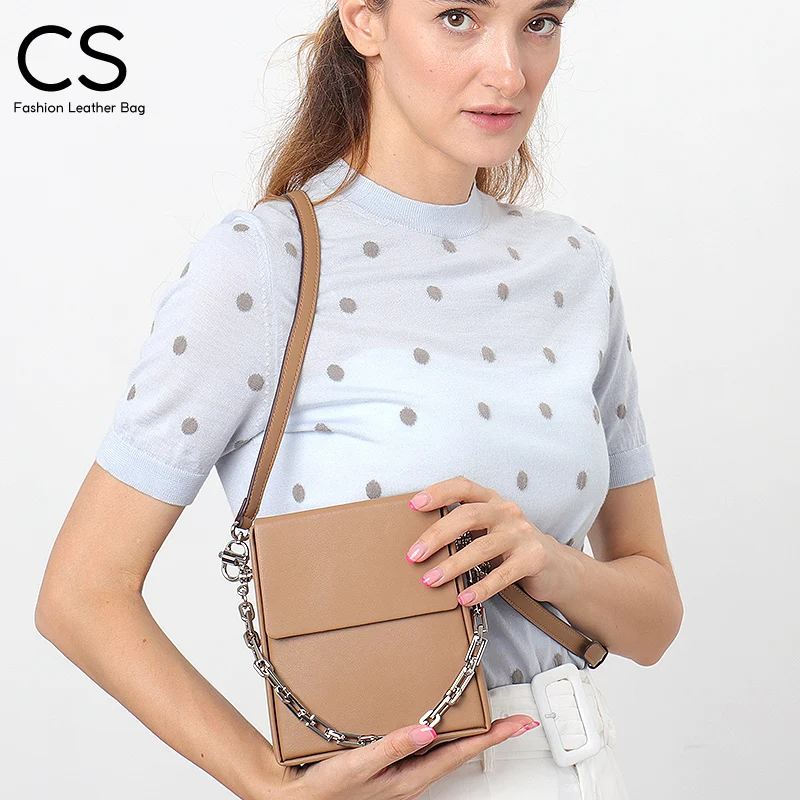 CS Luxury Women Square Box Bag Genuine Leather Flap Shoulder Purse Fashion Chain Strap Handbag High Quality All-match Crossbody