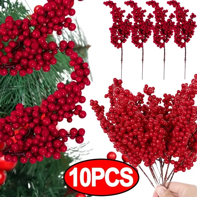 

10/1pcs Artificial Christmas Berry Red Foam Berries Multi Type Branches For DIY Christmas Wreath Supply Xmas Tree Decorations