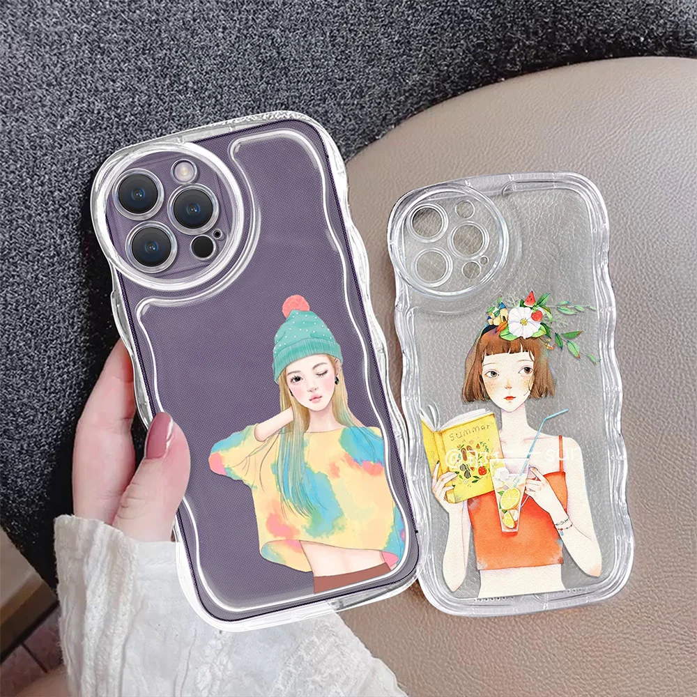 

Fashion Cute Girl Phone Case for Iphone 14 Plus 13 11 Pro Max 12 Mini Transparent Shockproof Cover Protection Shell Fundas