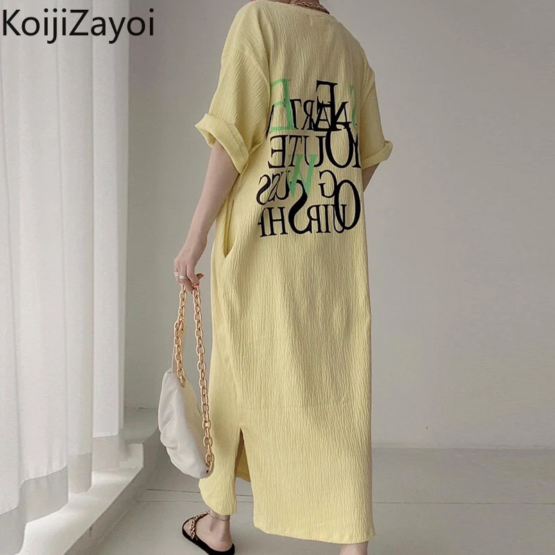 

Koijizayoi Casual Women Loose Tshirt Maxi Dress Letters Print Fashion Dresses Summer O Neck Short Sleeves Vestidos Dropship 2022