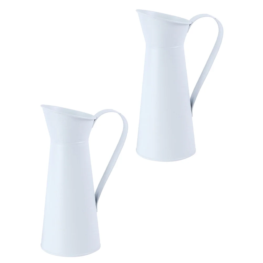 

Vase Flower Vases Metal Decorative Farmhouse Pitcher Rustic White Holder Shabby Chic Decor Jug Galvanized French Planter Desktop
