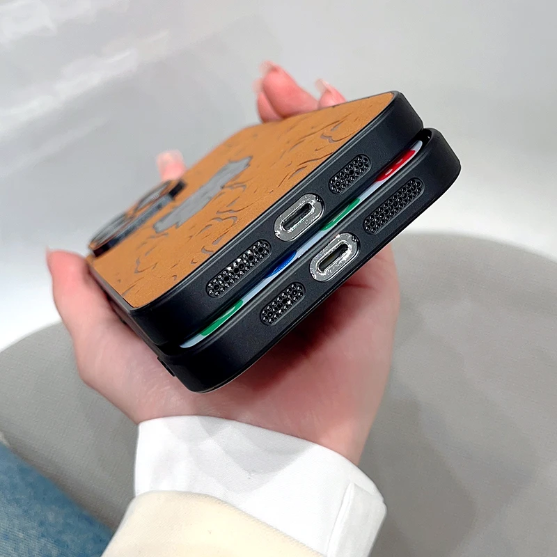 Loute Cartoon Bear Leather Cover for iphone 14 13 12 11 Pro Max Plus Luxury Textured TPU Shockproof Soft Phone Case