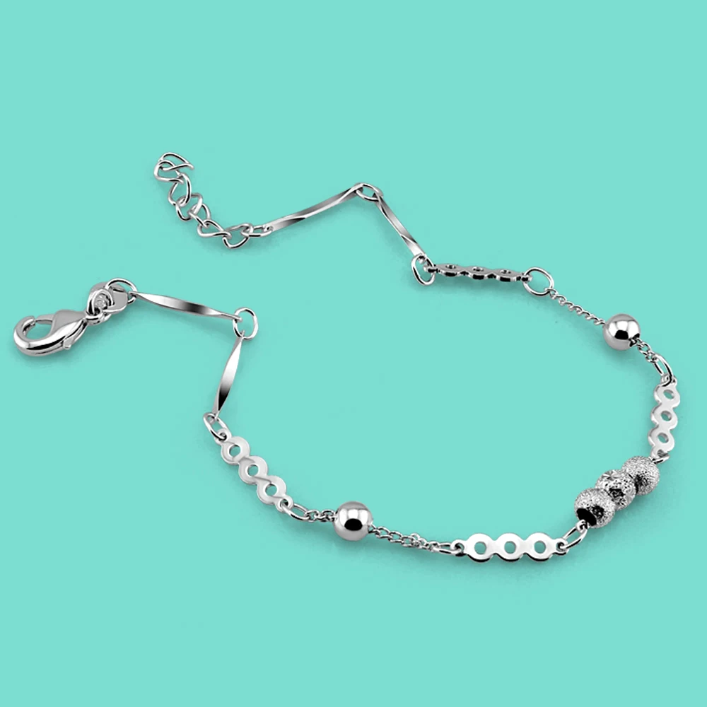 

Минималистичный браслет из стерлингового серебра 925 пробы с матовыми бусинами, серебряная цепочка для женщин-Гламурные ювелирные изделия, ...