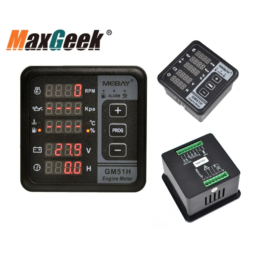 Maxgeek Mebay GM51H Digital Engine Meter RPM Tachometer for Diesel Engine Speed Oil pressure Water Temperature