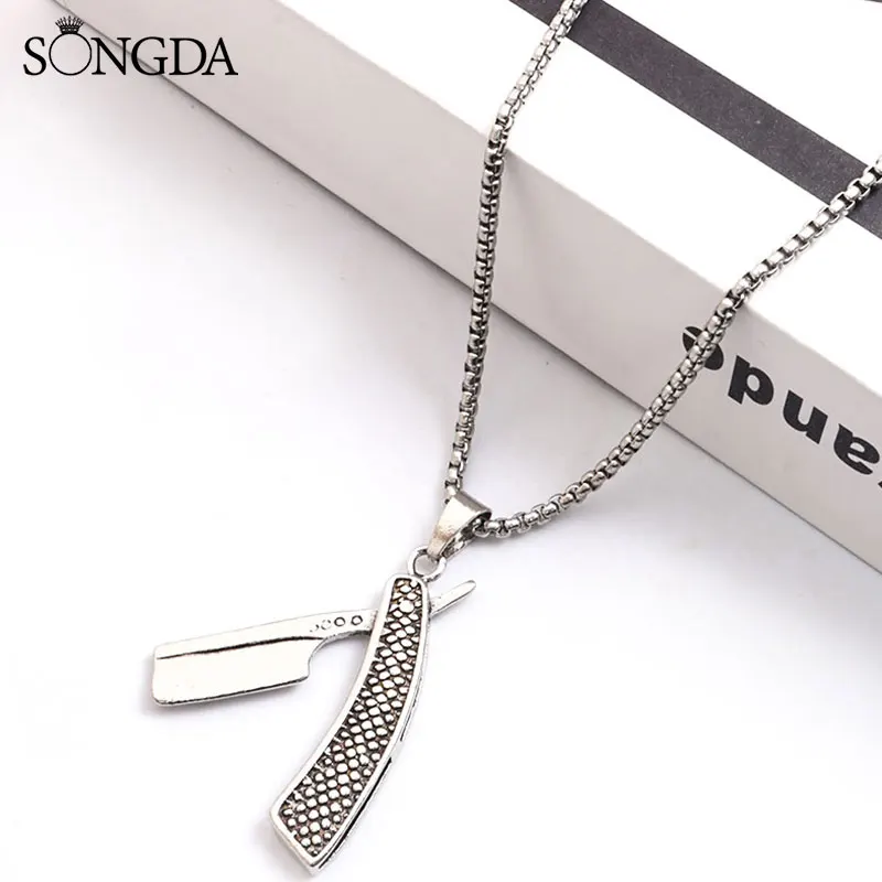 

2022 New Barber Razor Pendant Necklace Stainless Steel Chain Neckalces Punk Trend Men Necklace Fashion Jewelry Accessories Gift