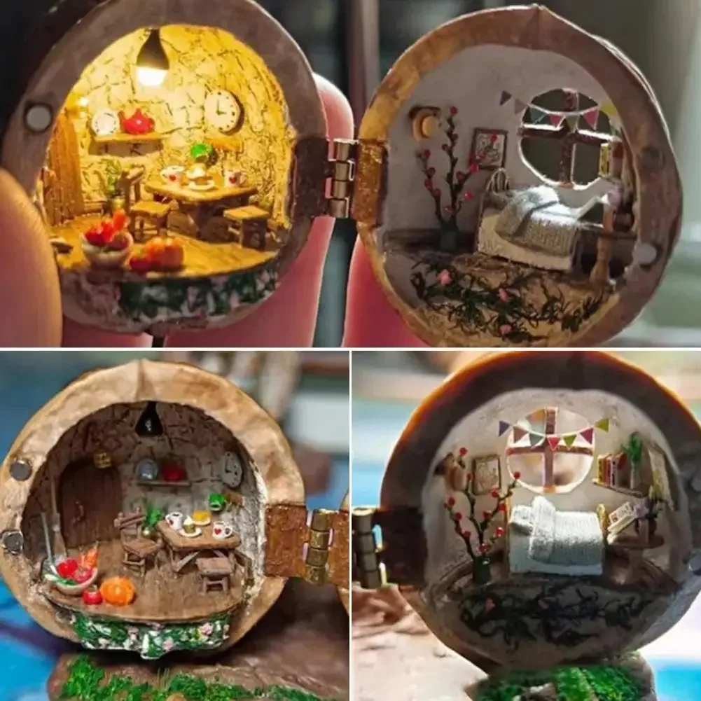 Миниатюрная фигурка из ракушки ореха мира крошечный микроландшафт орехового