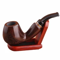 retro curved ebony pipe with ring hammer 9mm filter flue wooden tobacco pipe handmade cigarette holder smoking pipe for men gift