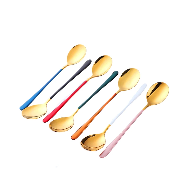 

Colorful Stainless Steel Serving Round Shape Spoon Coffee Scoops Ice Cream Dessert Tea Spoon Tableware