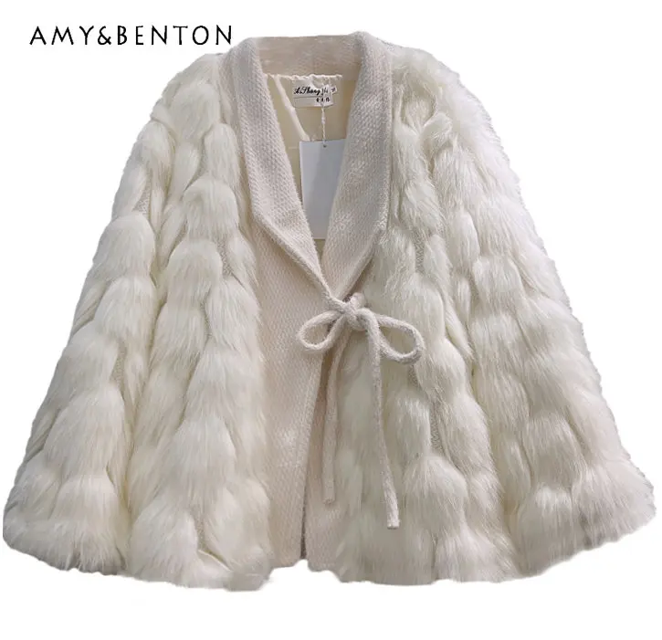 Autumn and Winter Imitation Fur Winter Coat Women's Wool Coats Sweater Stitching Furry Top Jackets for Ladies Tide Fashion