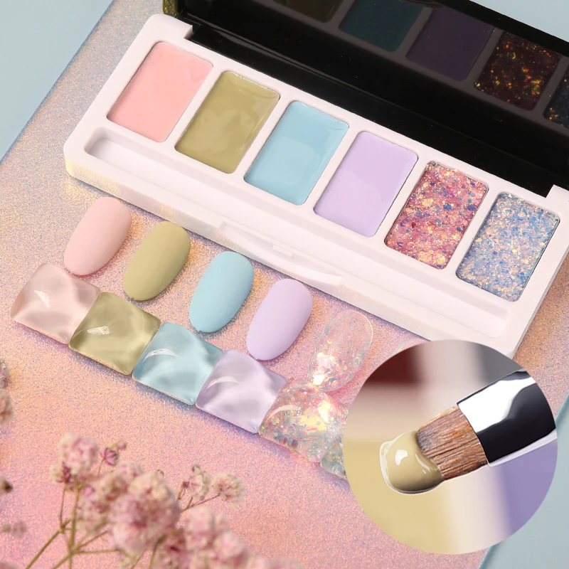 

18ml 6Colors Macaron Solid Nail Gel Palette Glitter Pink Blue Mud Painting Gel Set Nail Art Design Semi Permanent UV Gel Varnish