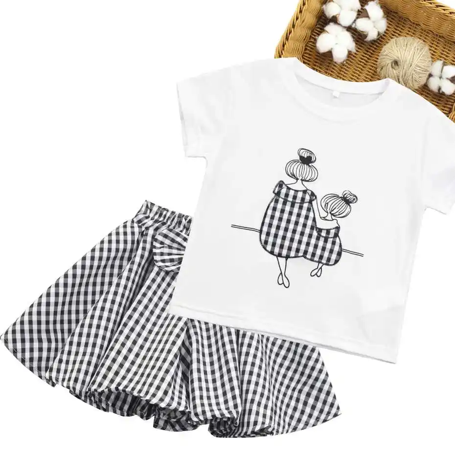 

Kids Clothes Girl T shirt + Plaid Skirt Children's Clothes For Girls Bow Casual Style Tracksuit Ropa Conjuntos Para Niños