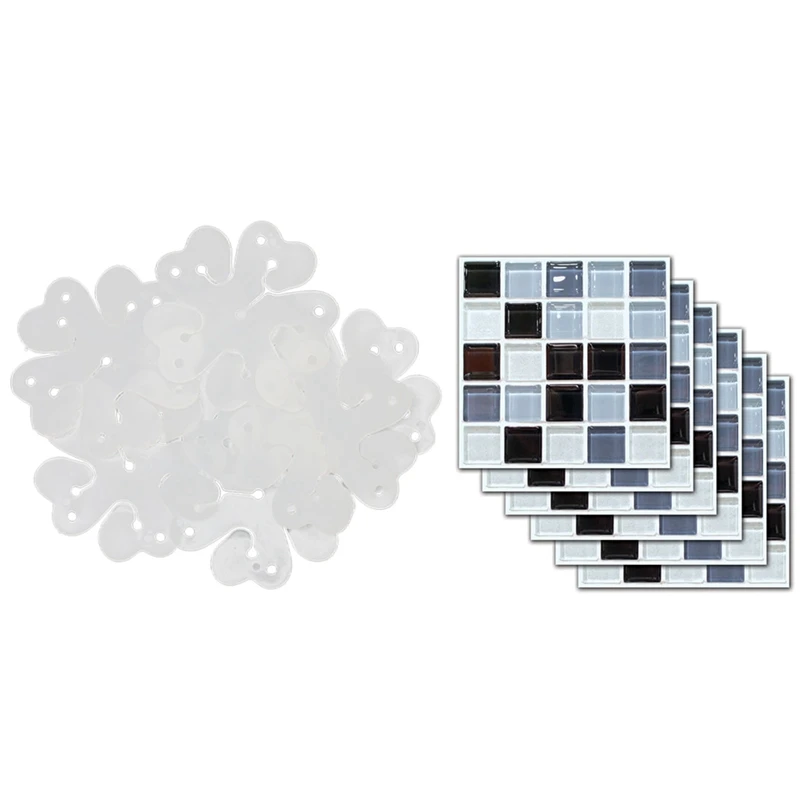 

Hot-10 Pcs Plastic Balloon Sheet Flower Shape Clip & 6 Pcs Mosaic Tile Sticker Self-Adhesive Bathroom Kitchen Decor