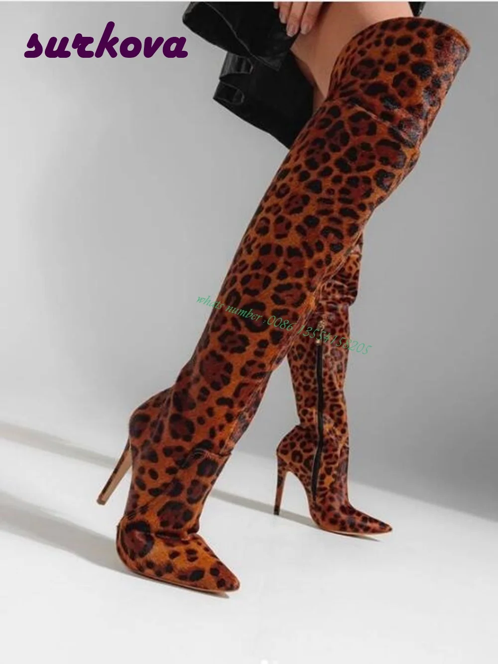 Leopard Stiletto Heels Ankle Boots Pointed Toe Side Zipper Over the Knee Women's Boots Leather Casual Winter Shoes Runway Sexy