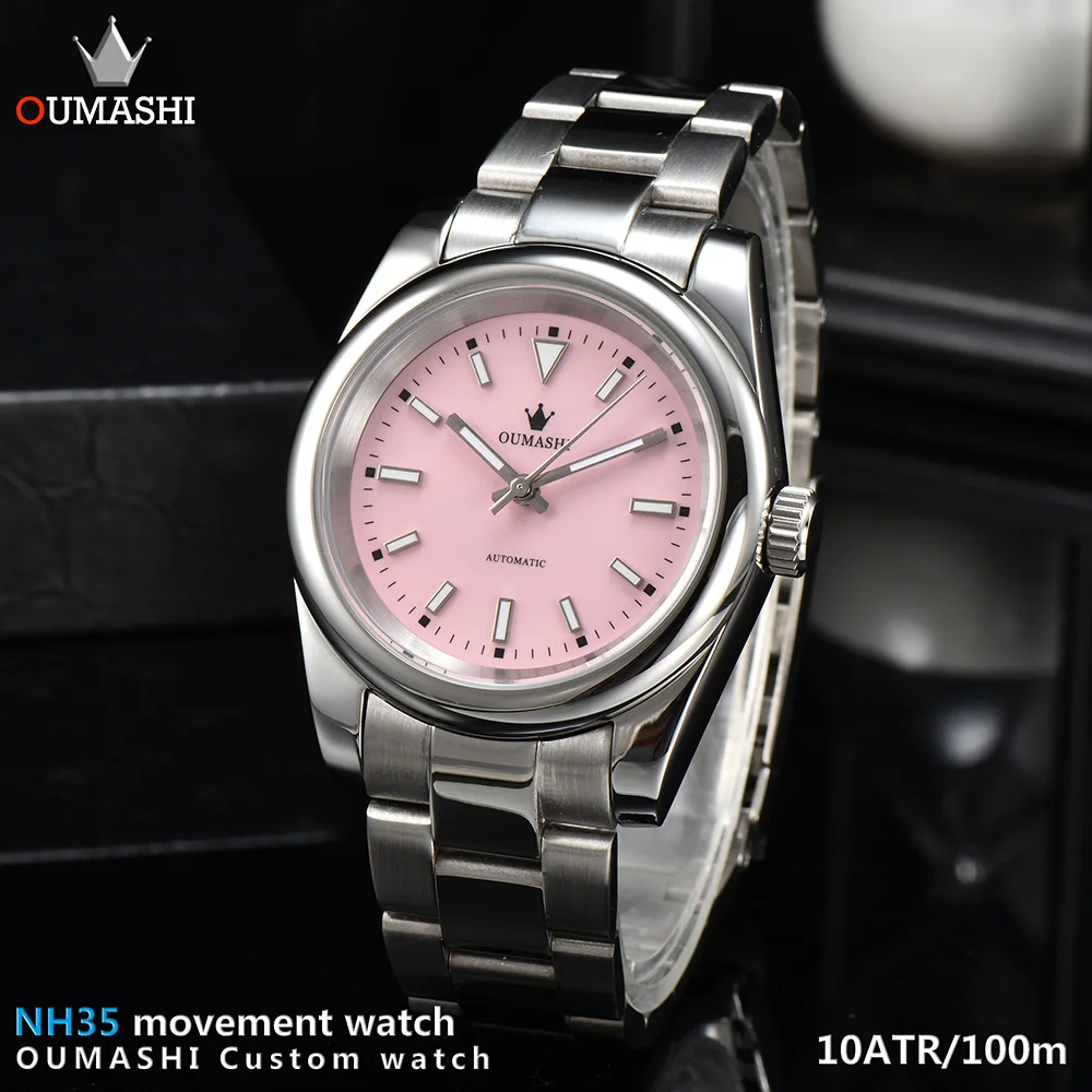 

Мужские часы OUMASHI 39 мм NH35 Серебряный ремешок сапфировый Кристалл светящийся циферблат Автоматические Серебряные Водонепроницаемые 100 м асептические часы 0,1