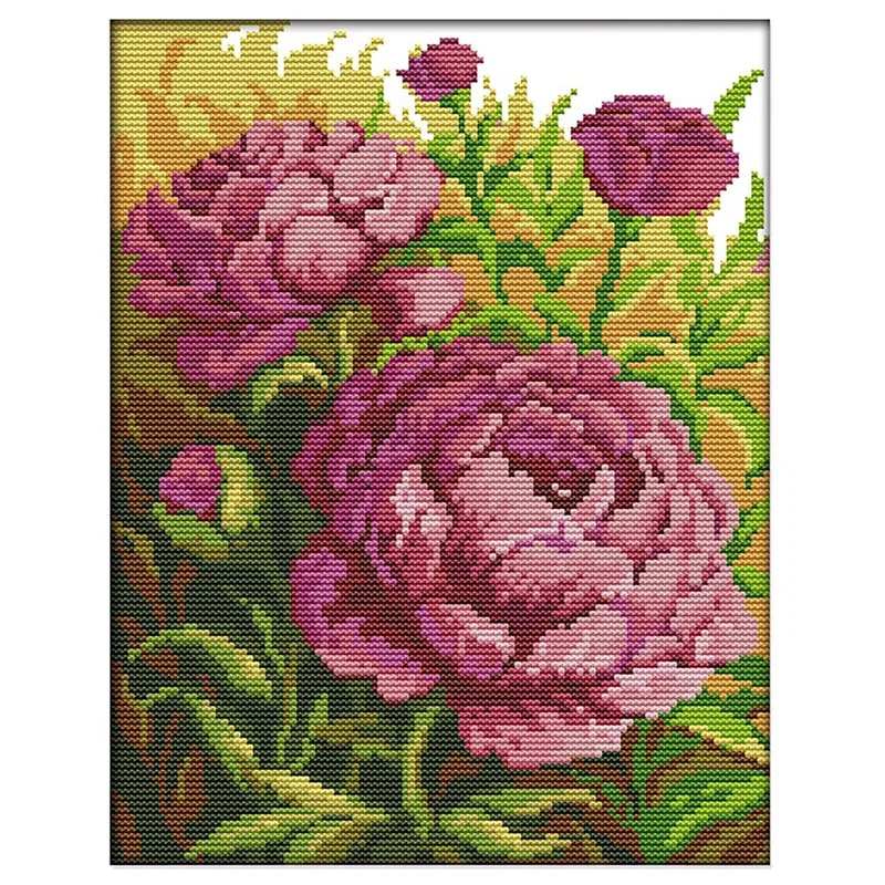 

Cross Stitch Kits Stamped Embroidery Starter Kits Beginners DIY DMC Embroidery 11CT 13.4 X15.7 Inch-Oil Painting Peony