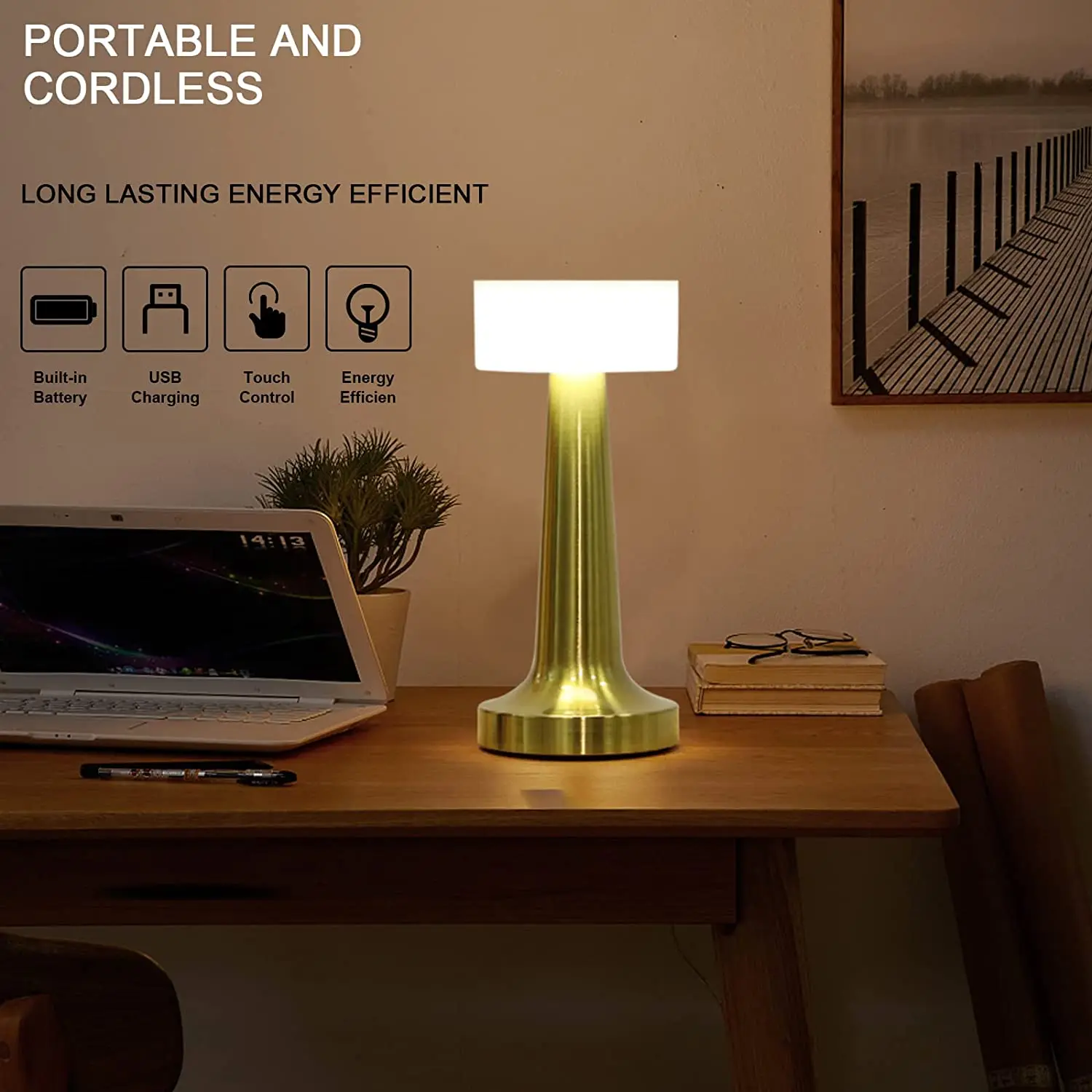 

Wireless Rechargeable Table Lamp Restaurant Bar Table Lamp Rechargeable Light Luxury Ambient Touch Night Light