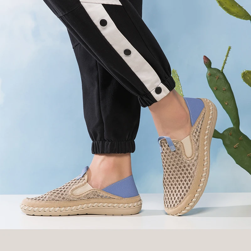 Кроссовки мужские сетчатые без шнуровки удобные дышащие сникерсы в стиле