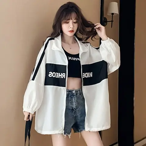 Summer new ins sunscreen jacket female Japanese and Korean style loose casual hit color baseball uniform trendeasy to match 2022