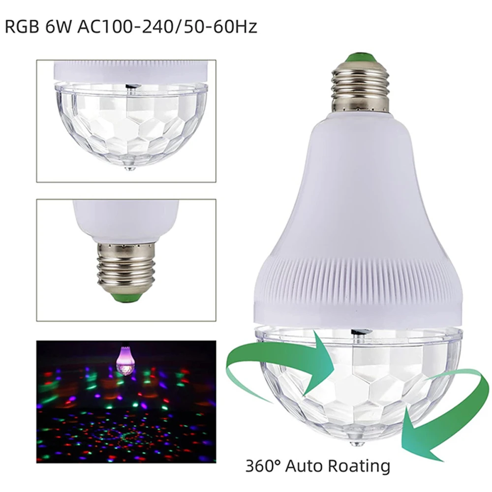 Вращающийся сценический светильник E27, цоколь 3/6 светодиодов RGB для ...