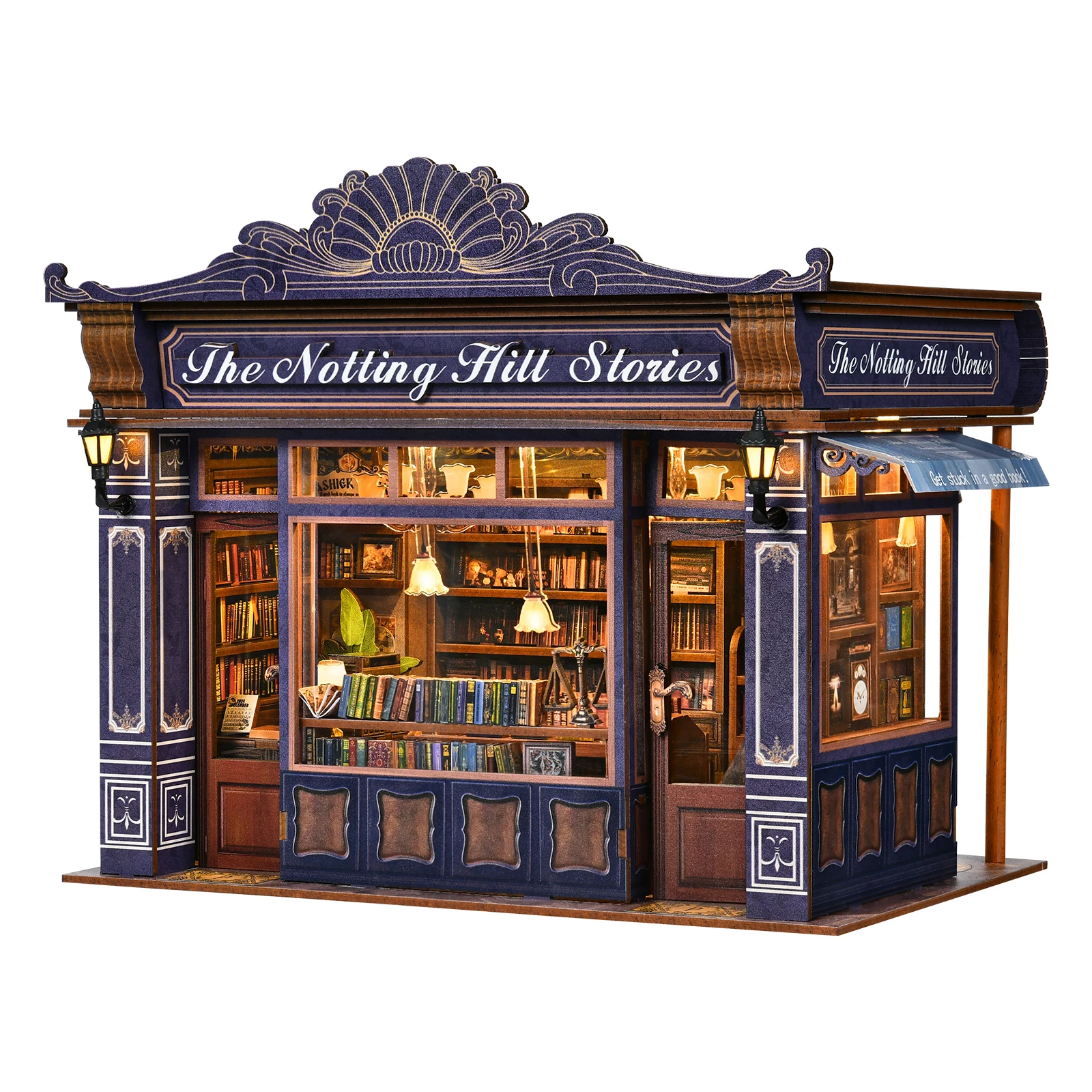 Фото DIY Book Nook Kit Notting Hill Bookstore Деревянный книжный магазин Кукольный домик со вставкой для книжной полки 3D Декор-головоломка для подарка №5