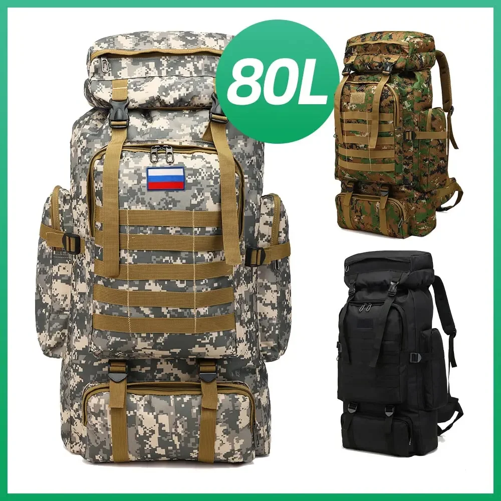 

80L Tactical Backpack Waterproof Molle Camo Military Army Hiking Camping Backpack Travel Rucksack Outdoor Sports Climbing Bag