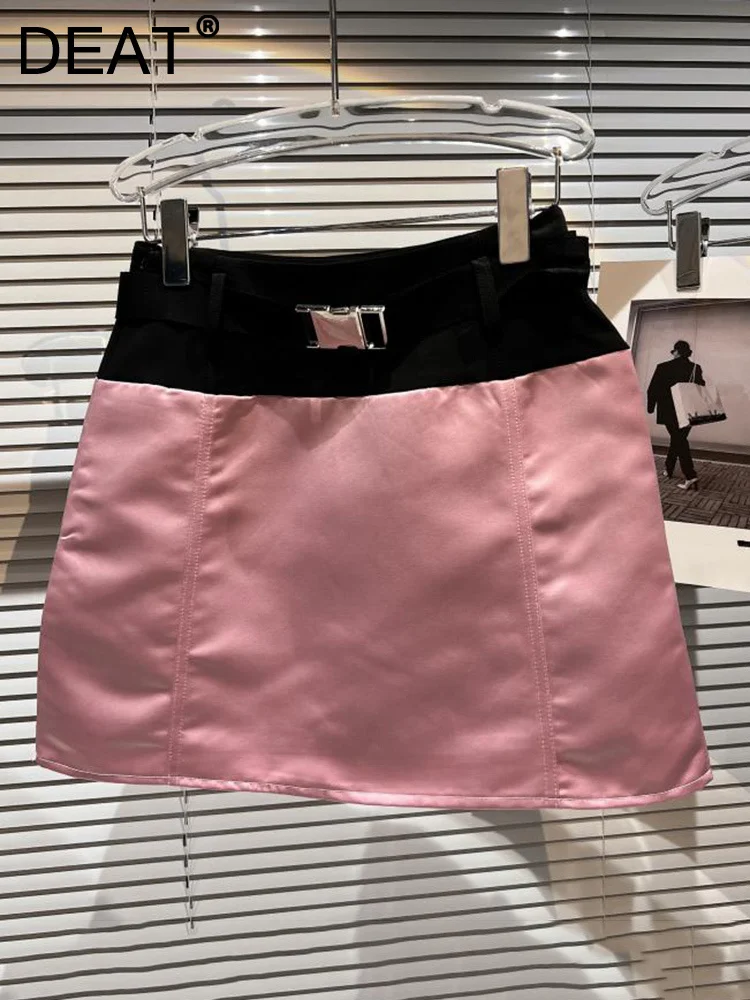 

Fashion High Waist Mini Elastic Skirt Women's Metal Buckle Contrast Color Wrap Hip Skirts Female 2023 Spring New 11XX01187