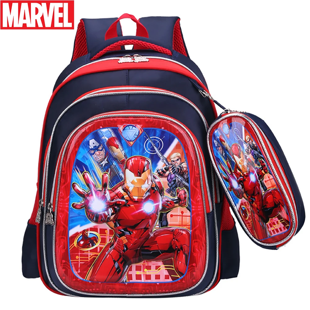 Школьный ранец для мальчиков Марвел «Железный человек», Детский рюкзак с мультяшным рисунком Капитана Америка для подростков, сумка для на...