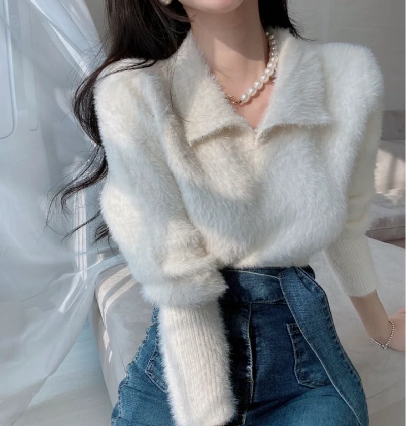 

Knitting Women's Sweaters Winter 2022 Cashmere Pullovers Fashion Long Sleeves Slim Fit Jumpers Korean Autumn Mohair Clothing