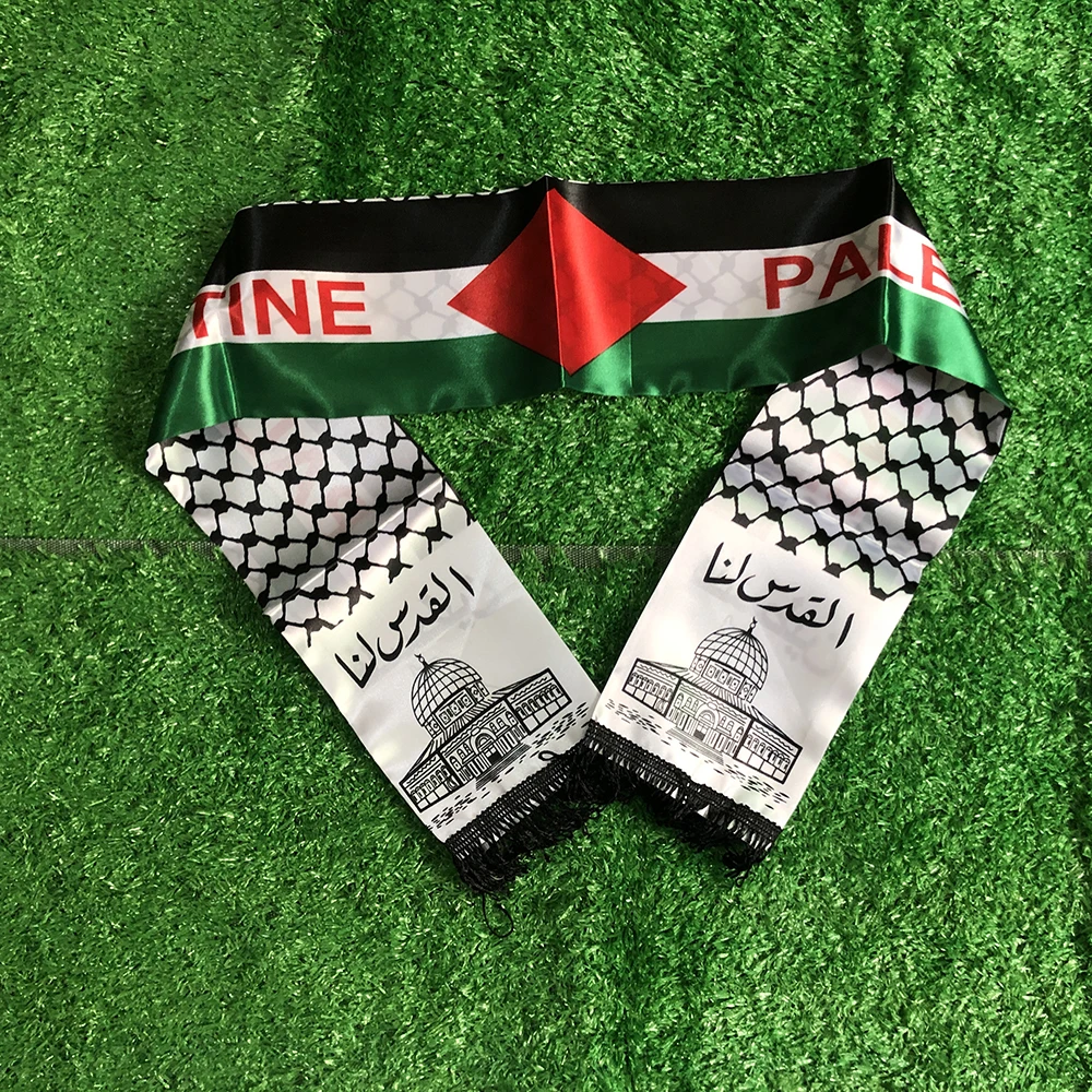 

Небесный флаг палестинский флаг обычный шарф на день Палестины 14*130 см атласный шарф с принтом