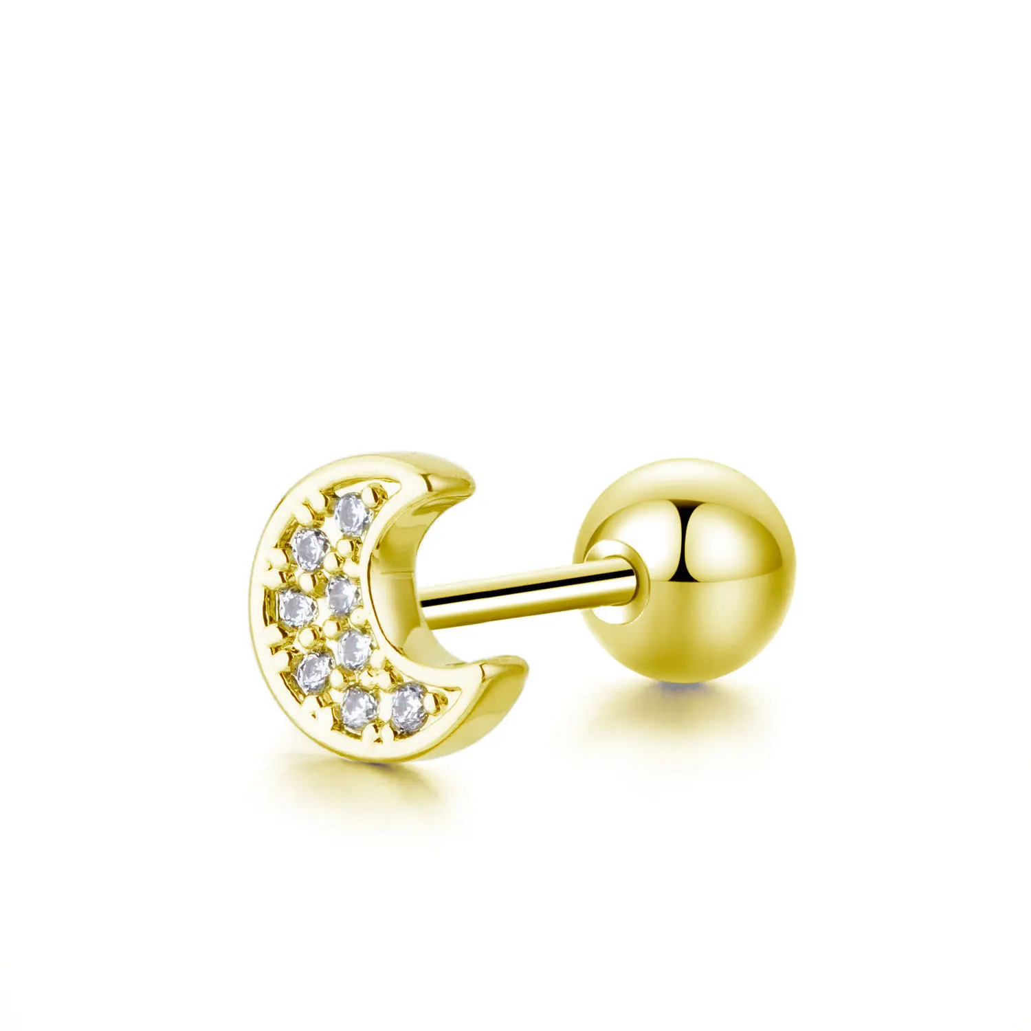 Серьги-гвоздики из нержавеющей стали с цирконом в форме Луны