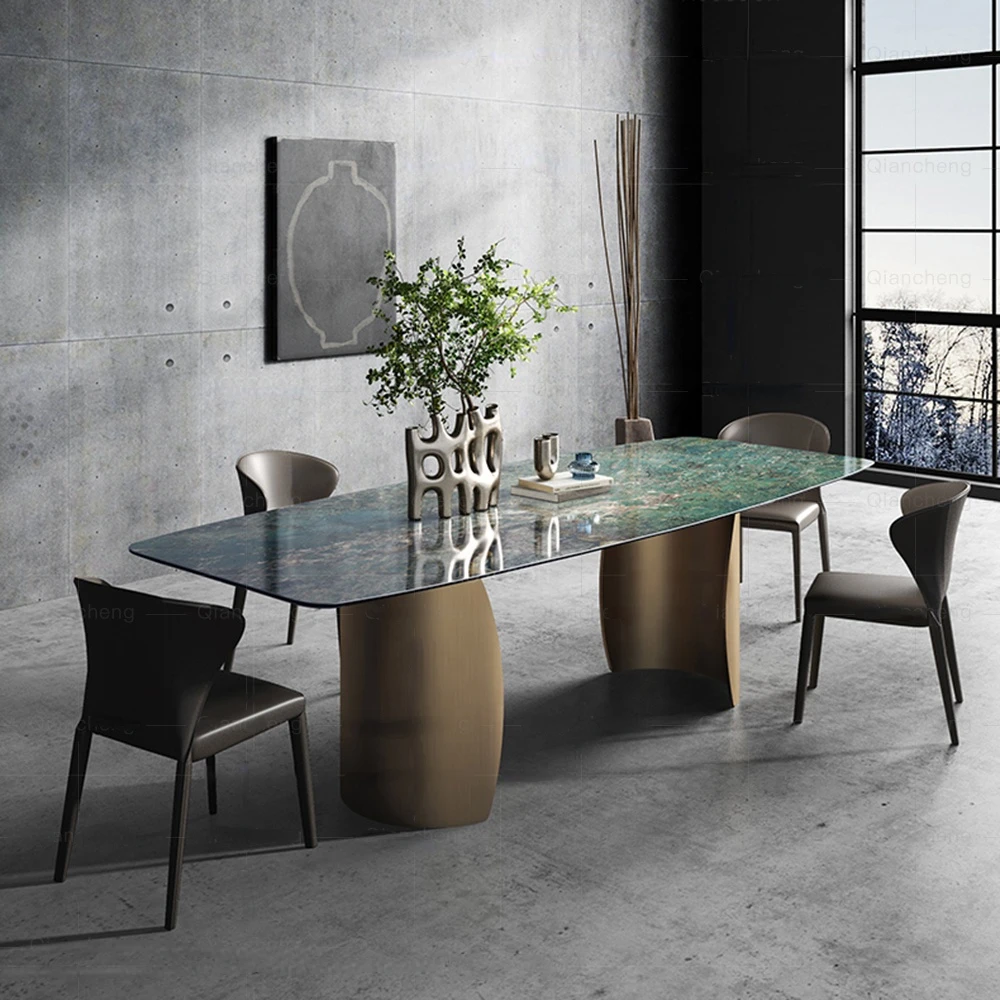 

Современный Овальный Обеденный стол из нержавеющей стали с матовой основой, роскошная мебель для дома
