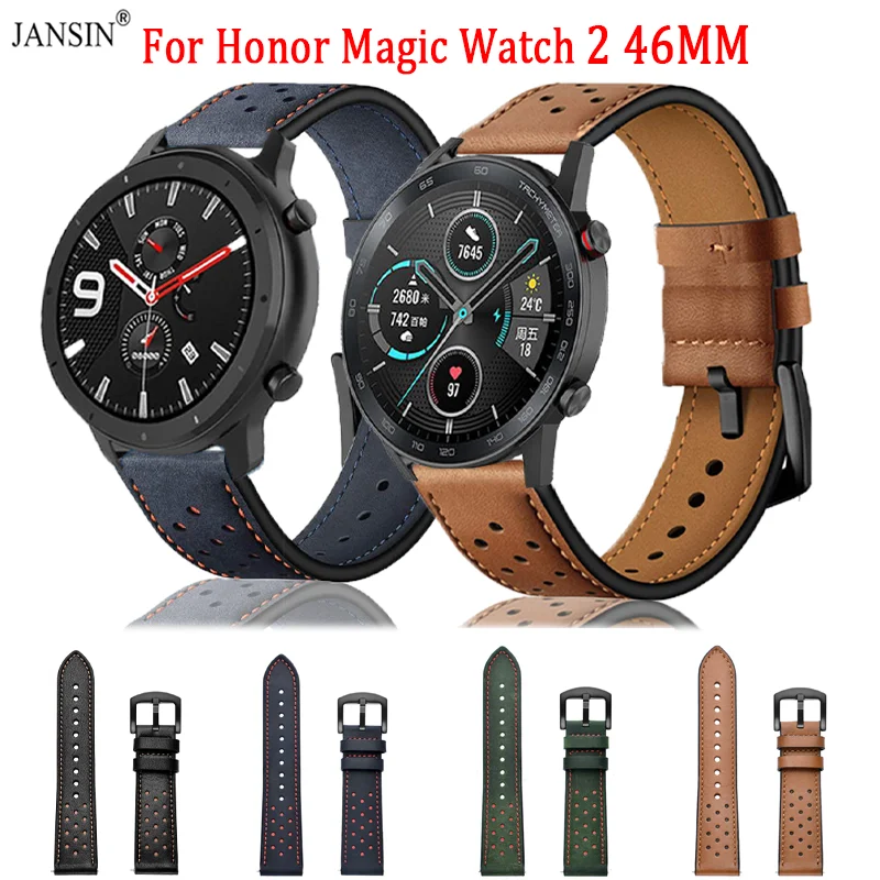 

Genuine Leather Strap For Honor magic Watch 2 46MM Band Bracelet For Huami Amazfit GTR 47MM Watchband Correa Replacement Belts