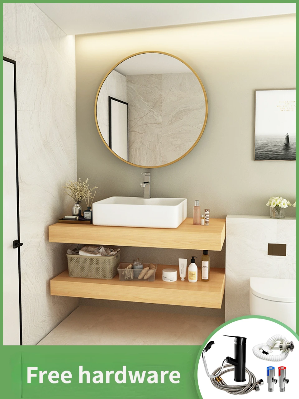 

Шкаф для ванной из массива дерева, туалетный шкаф, раковина, уборная стойка, небольшой домашний шкаф для семьи, сантехника в японском стиле