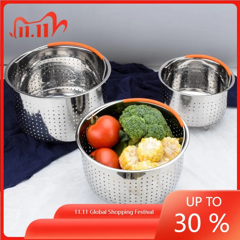 

304 Stainless Steel Kitchen Steamer Basket with Silicone Covered Handle Instant Pot Accessories for 3/6/8 Qt Pressure Cooker