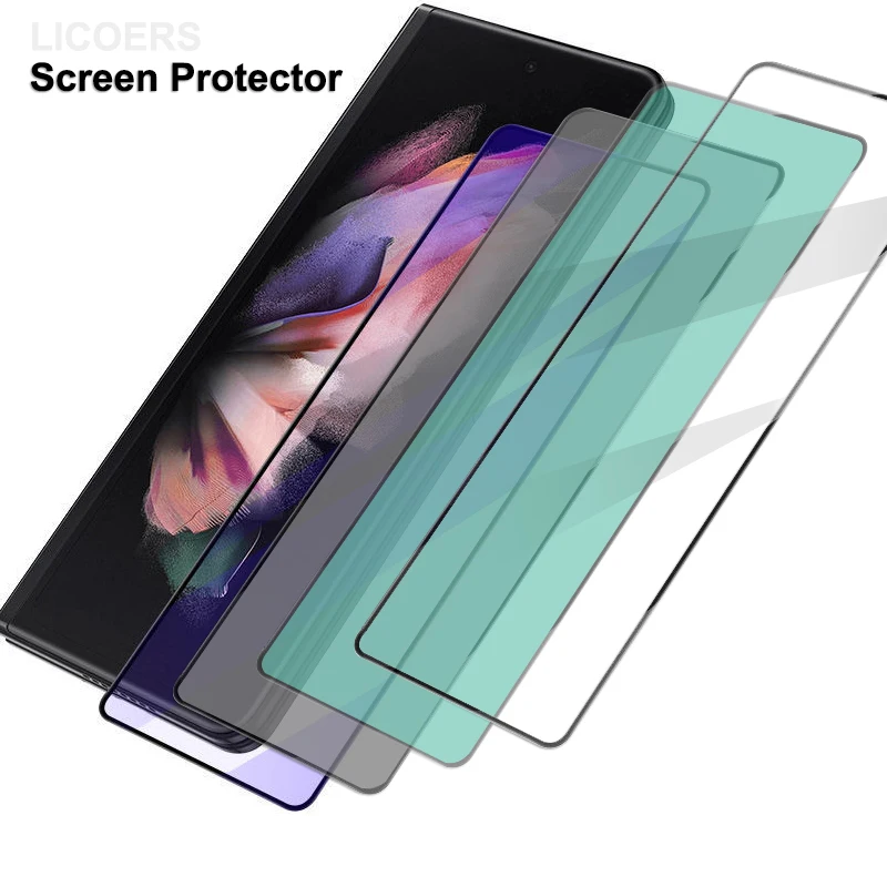 Tempered Glass Screen Protector for Samsung Galaxy Z Fold 4 3 2 W21 W22 Privacy Anti Glare Blue Green Purple Light HD Clear Film