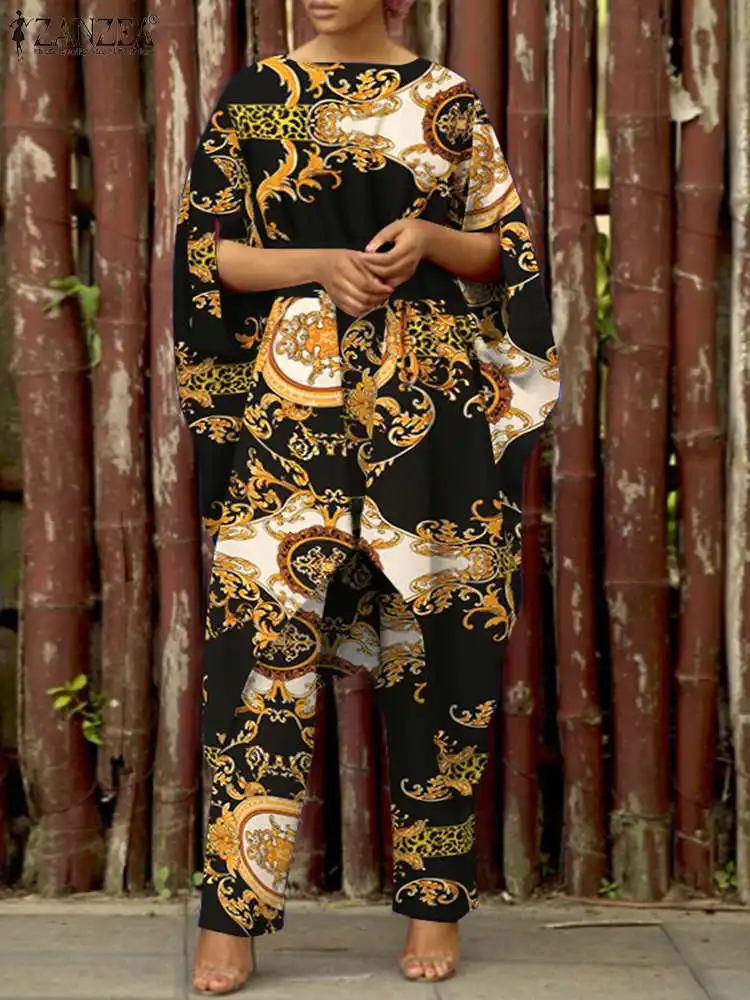 

2022 ZANZEA Womens Matching Sets Two Piece Sets Summer Asymmetrical Blouse Pants Sets Outifits Bohemian Flroal Printed Tracksuit