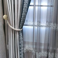 nordic luxury curtains for living dining room bedroom custom window curtain silver color blue curtain high end model door decor
