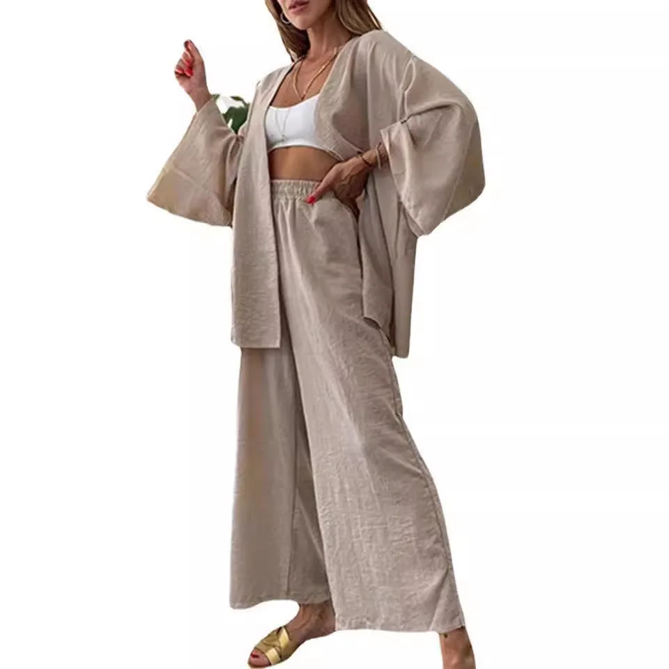 Женский летний костюм из хлопка и льна