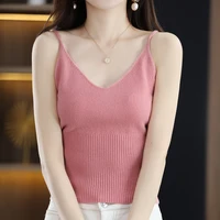 summer new wool knitted sweater camisole bottoming with female foreign style upper grade slim v neck sexy top