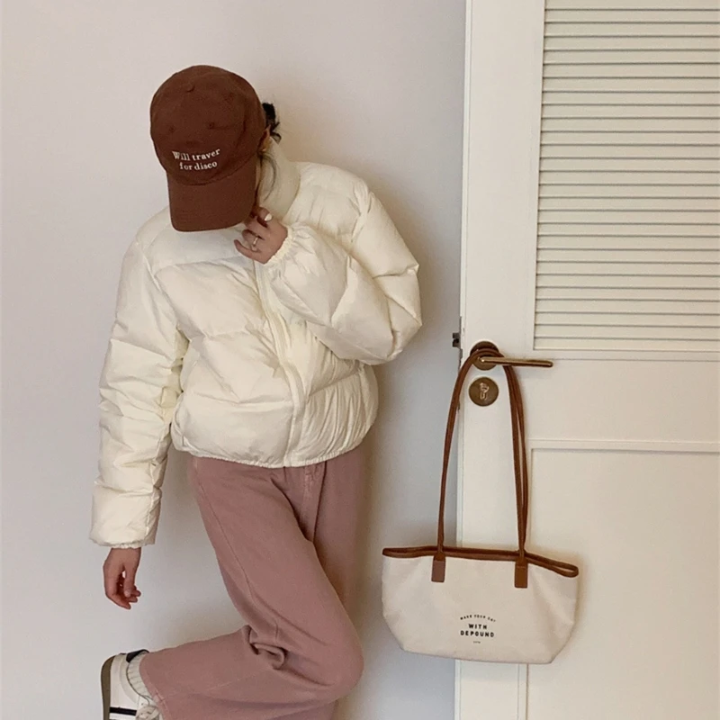 

Женские зимние пуховые куртки на молнии с воротником-стойкой, короткие пальто с карманами, Прямая доставка