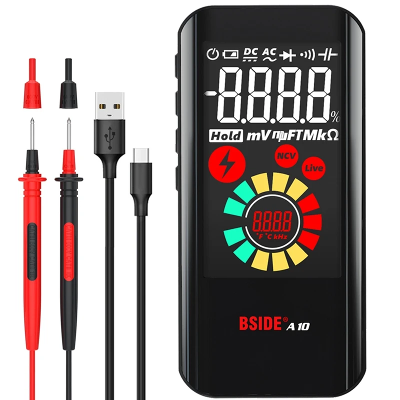 

BSIDE Portable Digital Multimeter A10 9999 True RMS Color LCD DC AC Voltage Capacitance Ohm Diode NCV Hz Live Wire Tester