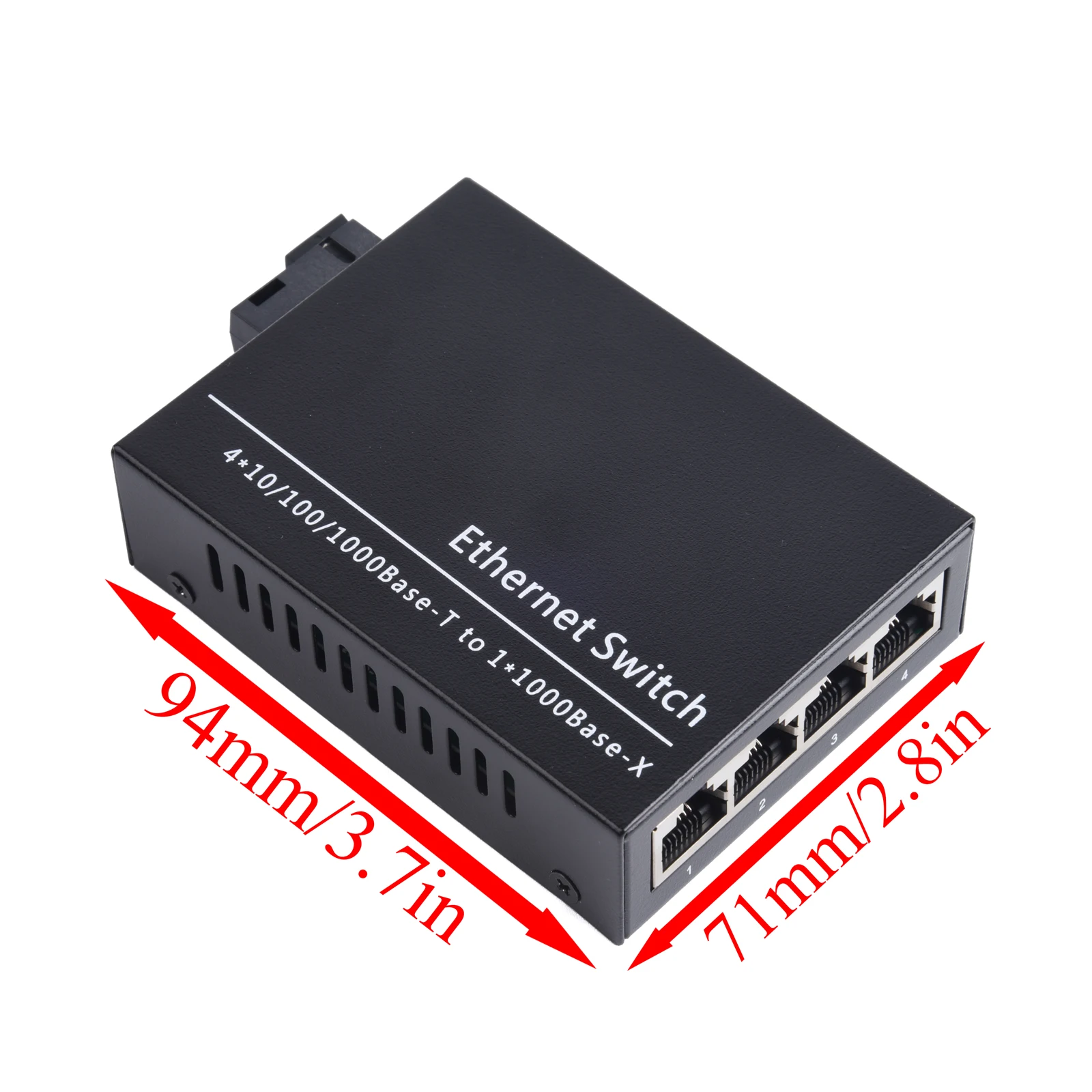 1 Pair Gigabit Fiber Optical Media Converter 10/100/1000Mbps Single Mode 1 Fiber to 4 RJ45 UPC/APC SC-Port EU Power