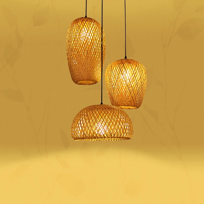 

Bamboo Lantern Pendant Lamp Natural Rattan Wicker Chandeliers Hand-Woven Bamboot Lampshades E27 Lighting Fixtures Hanging Light