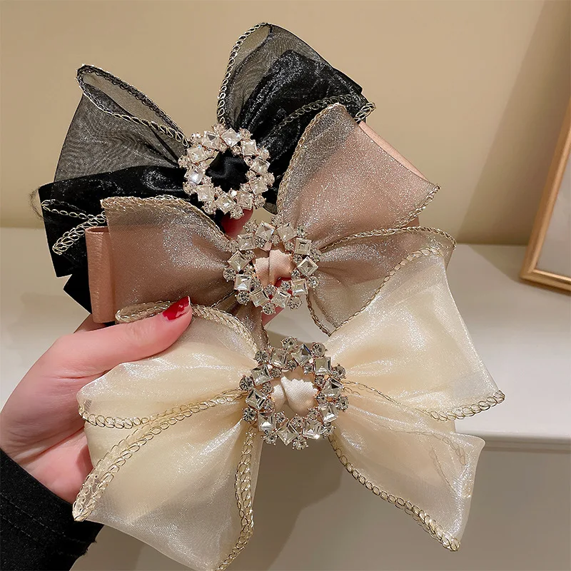 

TwinkLei Diamond Hair Bows Chiffon Mesh Clip for Women Elegant Lady Korean Hairpin Luxury Hair Accessories