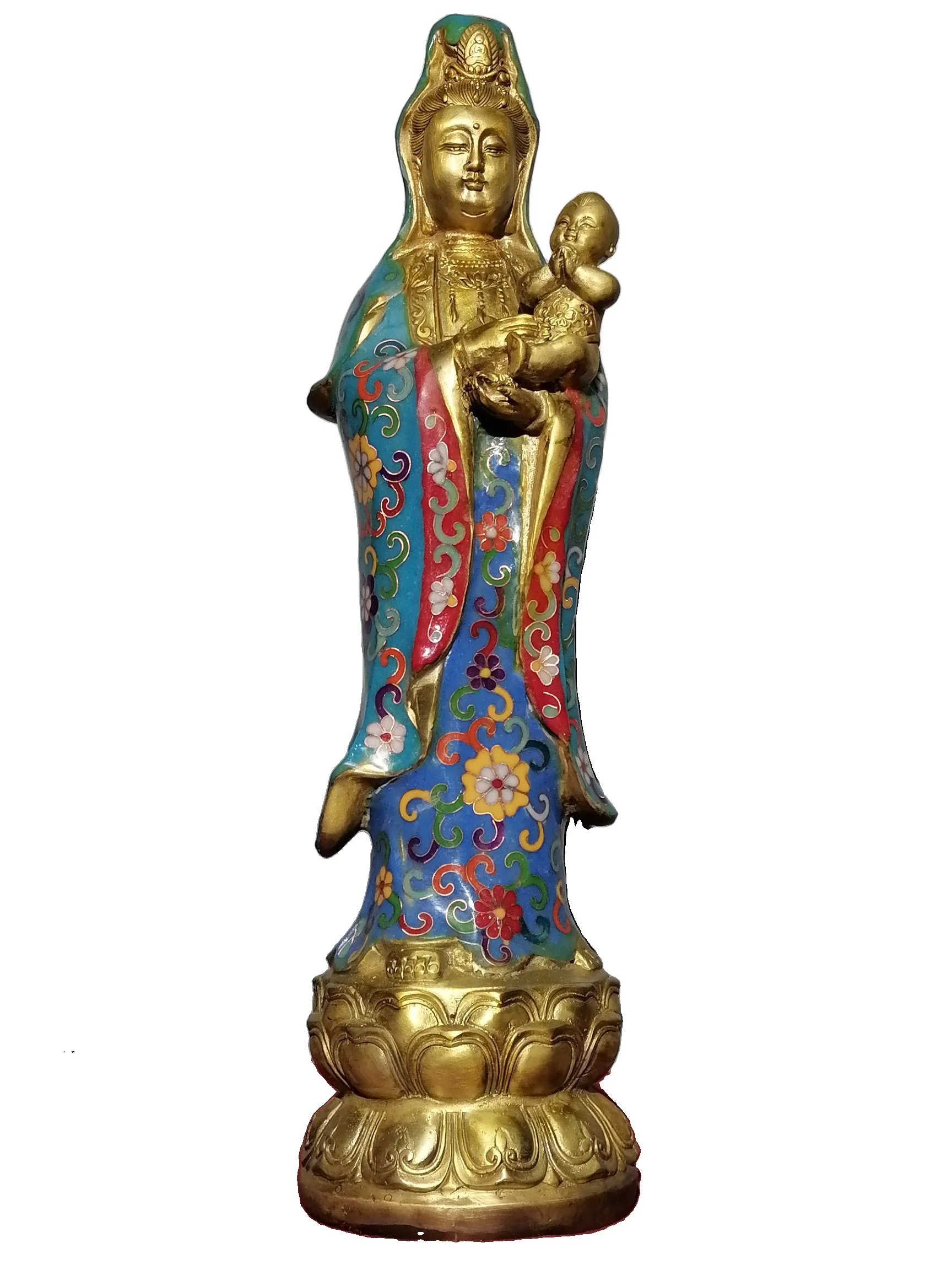 

LAOJUNLU Gilded Cloisonne Blue Filigree Franc Color Sent A Seated Statue Of Guanyin Bodhisattva Chinese Traditional Style