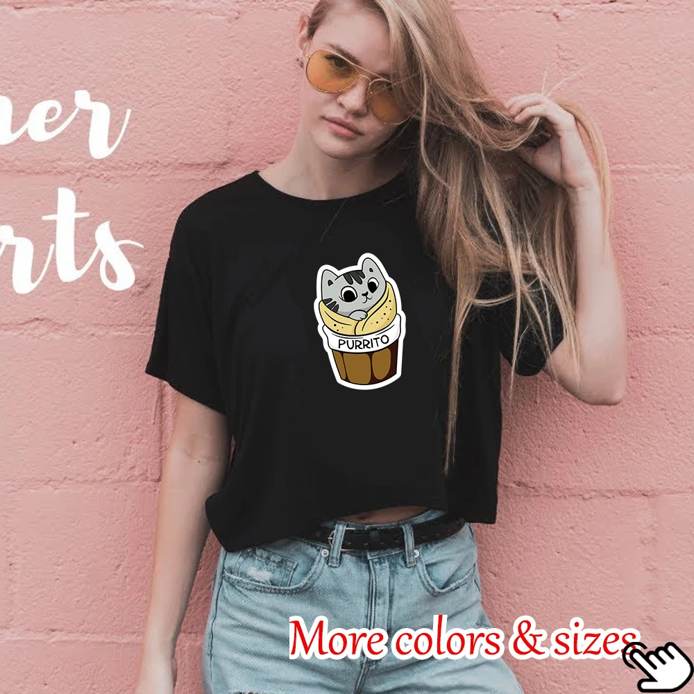 

Женская футболка с коротким рукавом, футболка в полоску с забавным принтом кота-тако, 2022