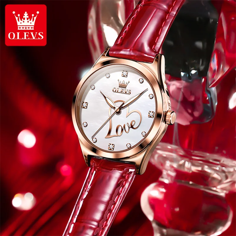 OLEVS Women Watch Watch Heart Shaped WristWatch Fashion Ladies Leather Watch Clock for Women Relogio Feminino Montre Femme