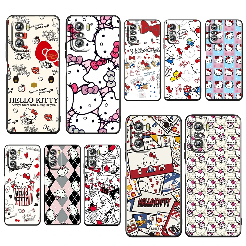 

Gift Girl Hello Kitty For Xiaomi Redmi K50 K40 Gaming K30 K20 Pro 5G 10X 9T 9C 9A Soft Silicone Black Phone Case Fundas Coque
