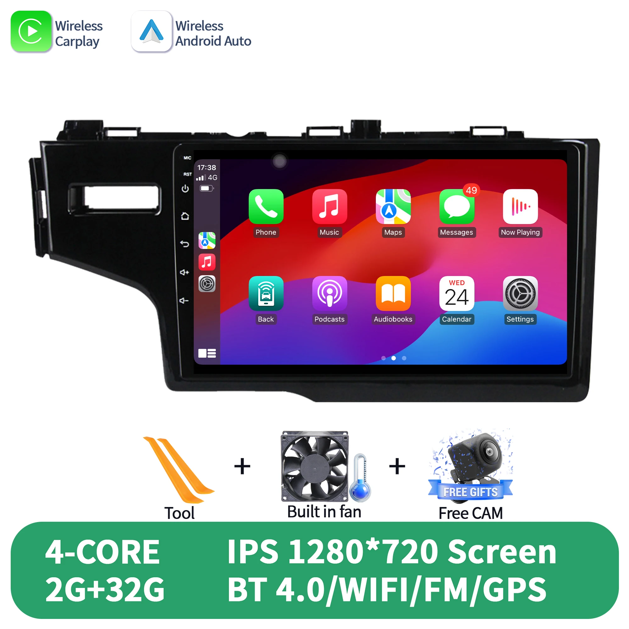 

Мультимедийное навигационное головное устройство Android 14, для Honda Fit Jazz 2014 2015, с беспроводной Bluetooth CarPlay, автомобильная радионавигация