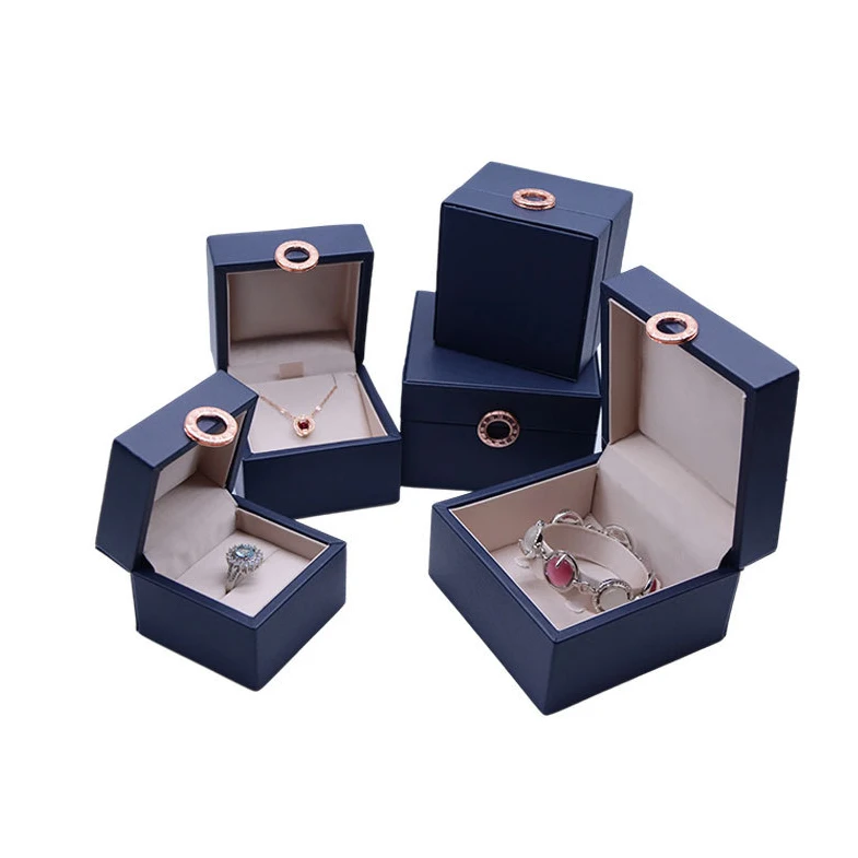 

Square PU Blue Color Jewelry Box Earrings Ring Boxes Microfiber Bracelet Gift Box Jewelry Packaging Jewelry Organizer Storage